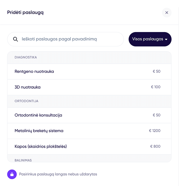 Paslaugų sąrašas